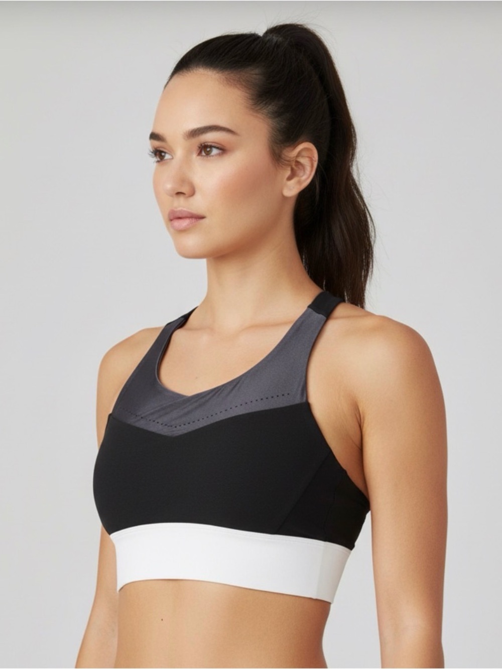 Fabletics Sports Bra Athletic Top Black Cream Laser Cut. XS Racerback